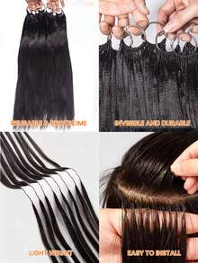 Light Yaki Pre-Separated Human Crochet Hair In Remy Human Hair Boho Braids Yaki Straight Feather Crochet Human Hair 50g/150g/250g/350g Seamless Invisible Miracle Knots Crochet Human Hair Extensions For Thin Hair Woman Pre-Looped Crochet Human Hair Extensions - Natural Black - View 6