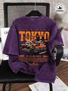 2026 Spring/Summer Racing Pattern Men's T-Shirt, Slightly Elastic Fit, Washed For A Vintage Look, Cotton Breathable Black Round Neck Short Sleeve T-Shirt, Daily Casual Streetwear T-Shirt, High-Quality Wax Printed Cotton Retro Fashion Brand T-Shirt, Men's T-Shirt, Beach Must-Have, Men's Summer T-Shirt, Holiday Gift, Perfect Gift, Graphic Tees Women,Graphic Tee,Shirts - 黑色 - 查看 6