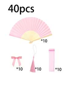 20把/4把套装婚礼折扇，适合婚礼派对装饰，粉色蝴蝶结流苏扇，透明网袋，新娘派对回礼，伴娘拍照道具，生日派对礼物，夏季活动 - 多色 - 查看 12