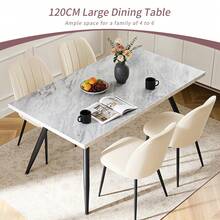 AINPECCA Dining Table With Black Metal Legs Kitchen Table (Marble Effect Top, 120 * 70cm) - 白色 - 查看 9
