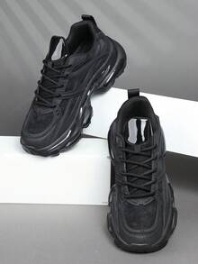 时尚休闲男鞋，经典时尚男士运动鞋系带跑步鞋，个性化男士运动鞋街头休闲鞋 - 黑色 - 查看 3