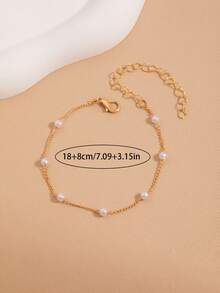 1pc Fashionable & Cute Small Pearl Anklet, Versatile Accessory To Pair With Outfits, Essential Daily Wear - Gold - View 5
