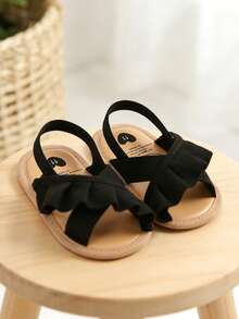 婴幼儿女童软底凉鞋、婚礼平底鞋、新生儿学步鞋、婴幼儿女童蝴蝶结玛丽珍鞋、柔软防滑公主裙鞋 - 黑色 - 查看 6