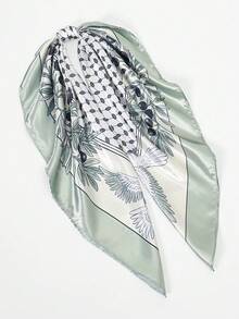 1pc Women's Fashion Palace Luxurious Geometric Satin Print Headscarf 90x90cm Square Scarf/Bandana, Suitable For Daily Use - Light Green - View 7