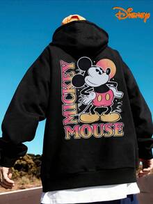 Disney Men's Casual Hoodie, Mickey Sunset Gradient Print, Bold Retro Design, Oversized Fit, Ideal For  Style - 黑色 - 查看 2