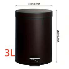 1pc Pedal [Round] & Push [Rectangular] Black Trash Can With Lid, Silent Closing Garbage Bin, Suitable For Living Room, Bedroom, Bathroom, Kitchen - No Electricity Required [Choose Your Preferred Opening Style] - Black - View 3