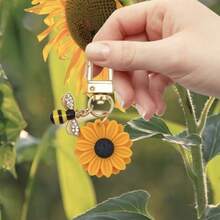 5PCS Small Daisy Flower Small Bee Keychain Mobile Phone Sunflower Keychain - 黃色 - 查看 2