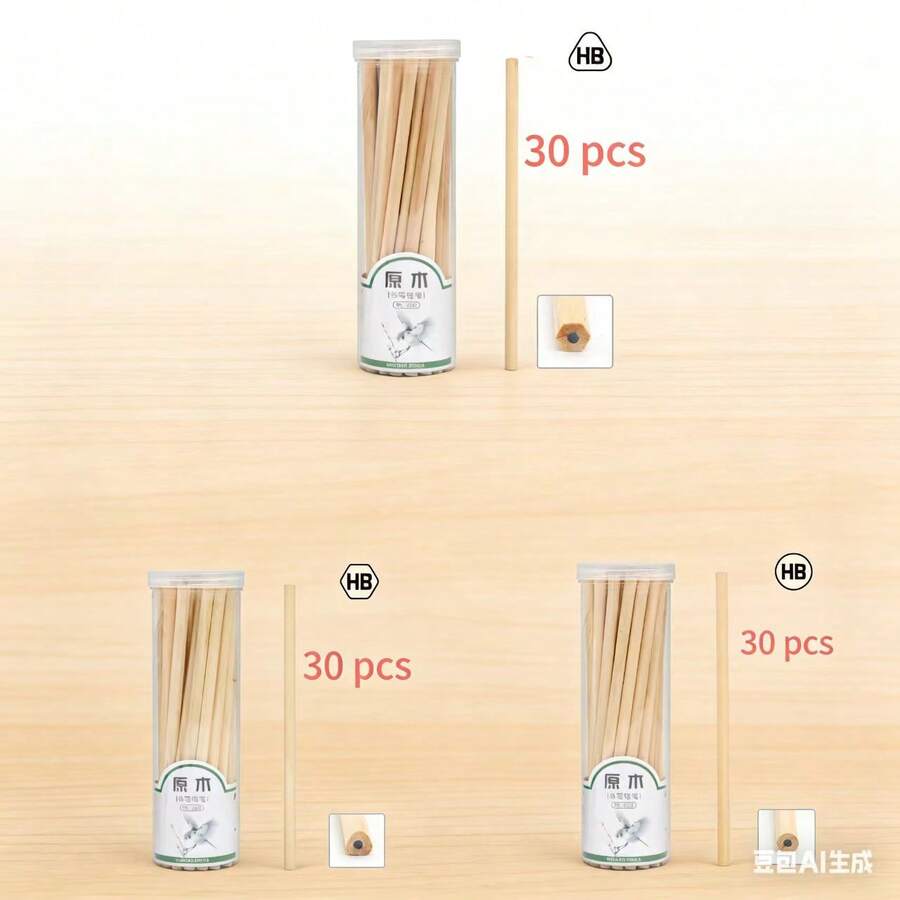 30支三角形、六角形和圆形HB铅笔。采用天然木材制成，握感舒适，不易滚动。书写流畅，适合书写、绘画和日常使用。 - 30pcs - 查看 1