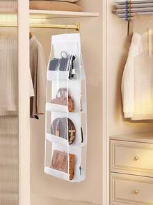6/8 Pocket Fabric Hanging Organizer Bag - Wardrobe Hanging Wallet Storage Rack With Transparent Display, Transparent Hanging Storage Bag Organizer, Suitable For Handbag Wardrobe Storage, Space-Saving, Universal Size, Foldable Design For Home And Bedroom - Multicolor - View 19