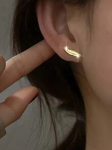 GAGAFEEL 1 par de pendientes de plata de ley 925 con diseño de pluma vintage minimalista y elegante, adecuados para fiestas, uso diario y como regalo de para mujeres - Dorado - Ver 4