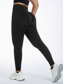 Women's High Waist Tummy Control Scrunch Butt Lifting Seamless Workout Leggings - Black - View 5