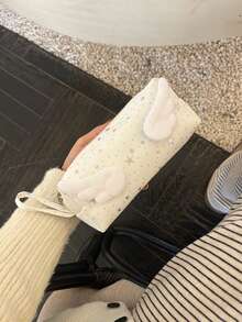 1个18cm*8cm*7cm尼龙手提包，水钻星星设计，羽毛装饰化妆品收纳包，新款ins风少女大容量化妆包，便携式文具袋，适合学生、中小学生，可装化妆品和文具 - 單件 - 查看 6