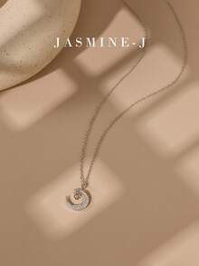 1pc 925 Sterling Silver Necklace, Moon & Star Pendant Necklace With Diamond Pendant, Featuring A Cross Chain. The Perfect Gift For Her. - Multicolor - View 13
