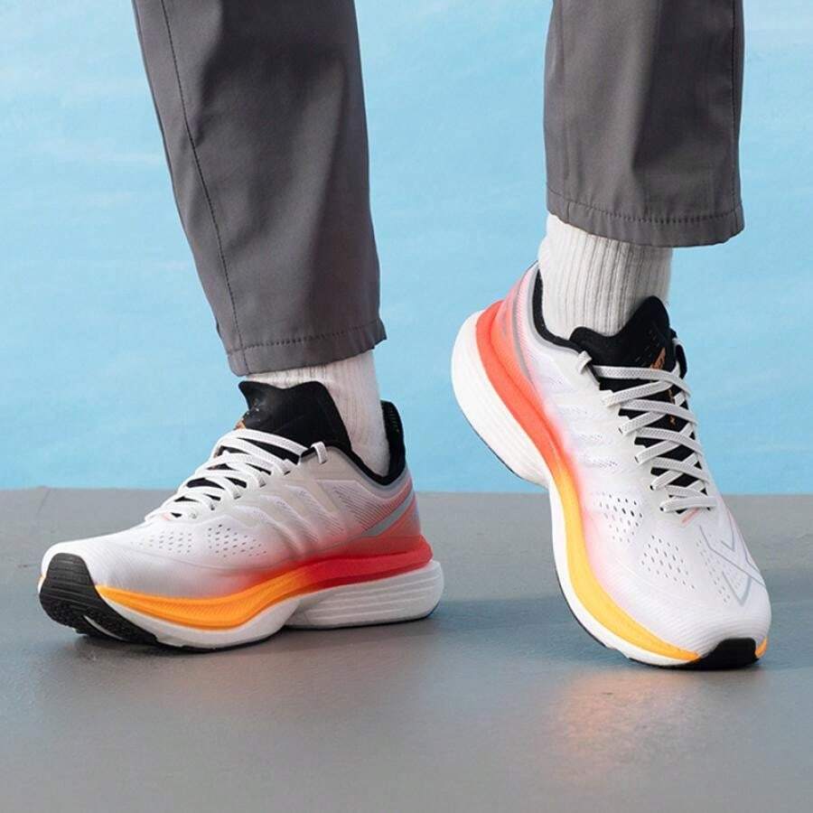 XTEP 3.0 One-Piece Cushioned Breathable Running Shoes, Men's Outdoor Fitness Training Sneakers 875219110030 Classic White/Lightning Red/Black - Classic White/Lightning Red/Black - View 1