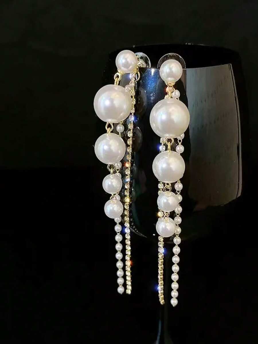 2026 New Arrival Long Tassel Pearl Earrings, Chic Netizen Explosion Model Unique Design Women Earrings - White - View 1