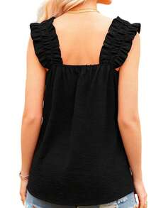 Women's Summer Tank Tops Fashionable Dot Sleeveless Square Neck Loose Fit Ruffled Vest For Daily Wear - Black - View 6