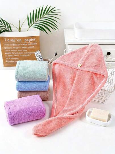 1pc Women's Cute Quick-Drying Hair Towel, Absorbent Hair Wrap, Shower Cap, Triangle Turban, Bathroom Accessories