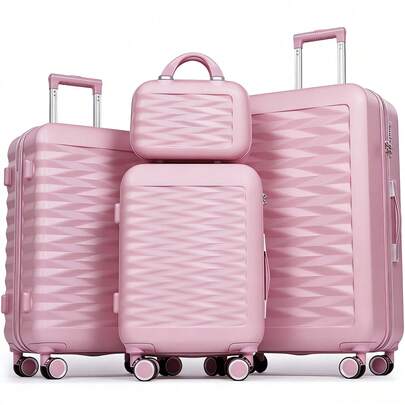 Suitcase Sets Of 4 Piece Lightweight ABS+PC Hard Shell Travel Suitcase With Spinner Wheels Luggage Set With TSA Combination Lock-20''+24''+28''&Beauty Case
