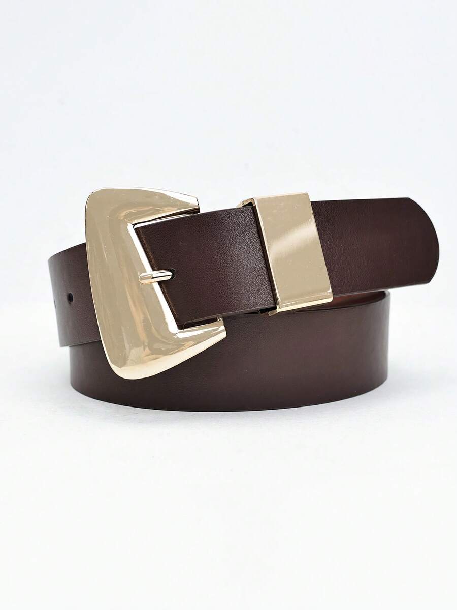 1条女士腰带，波西米亚风腰带，牛仔竞技风，女牛仔风，西部风腰带，女士腰带，Y2K风格腰带，复古休闲简约金色不对称扣棕色中等宽度腰带，可搭配裤子、衬衫、毛衣、外套，适合派对、日常通勤、节日和生日礼物、音乐节等场合。 - 棕色 - 查看 1