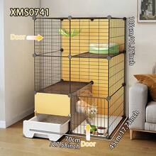Modular Multi-Tier Cat Playpen With Pull-Out Drawer, Indoor Metal Cat Cage With Litter Box - Multicolor - View 3