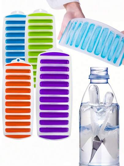 1 khay làm đá viên silicon 10 ngăn dài, không in hình, hình chữ nhật mỏng, có thể tái sử dụng, độ dẻo cao, dễ lấy đá ra, phù hợp với các loại bình nước thể thao miệng nhỏ, bình nước ép, dùng trong các bữa tiệc cocktail. Bộ sản phẩm đáp ứng nhu cầu làm lạnh nhanh đồ uống và sử dụng đá hàng ngày, cần thiết cho việc bảo quản tủ lạnh gọn gàng, dụng cụ làm lạnh đồ uống mùa hè.