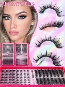 608/544/528片装DIY单根假睫毛，多款式假睫毛一盒，8-16毫米混合长度条状假睫毛，柔软持久，套装包含睫毛胶、定型液、刷子和镊子，适合日常、约会、派对和节日，易于佩戴。 - 粉色 - 查看 8