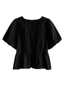 Women's Solid Color Minimalist Daily Short Sleeve Blouse Black Summer - Black - View 6