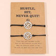 2 piezas Pulsera de acero inoxidable con colgante de voleibol retro trenzado, adecuado para hombres y mujeres - voleibol - Ver 7