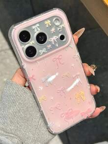 Y2K甜美可爱全屏波点蝴蝶结星星图案亮面手机壳，兼容 17 Pro Max、17 Pro、17、16、15、14 Pro Max，时尚可爱柔软防震，女孩适用 - 蝴蝶結 - 查看 3