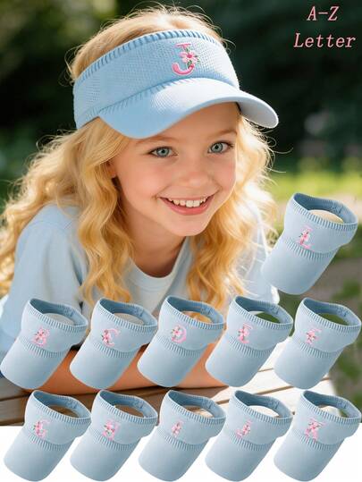 1 PC Children Knitted A-Z Letter Sun Hats Boys Girls Adjustable Visor UV Protection Top Empty Solid Sport Tennis Golf Running Sunscreen Baseball Cap