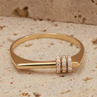 Minimalist Golden Cubic Zirconia Bar Ring For Women Square Band Golden Flat Top Bar Ring Small Rectangle Signet Ring Daily Party Jewelry Gifts