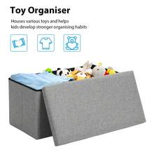 Ottoman Storage Bench Footrest Stool, Folding With Lid – Long Shoe Bench Footstool Storage Box For Living Room, - Gray - 76x38x38CM - View 6