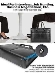 NEWHEY 男士商务包，A4尺寸兼容，求职包，大容量，面试包，独立电脑包，15.6英寸，公文包，双向手提，防水，适合商务、学校、工作、出差和日常使用。 - 黑色 - 查看 6