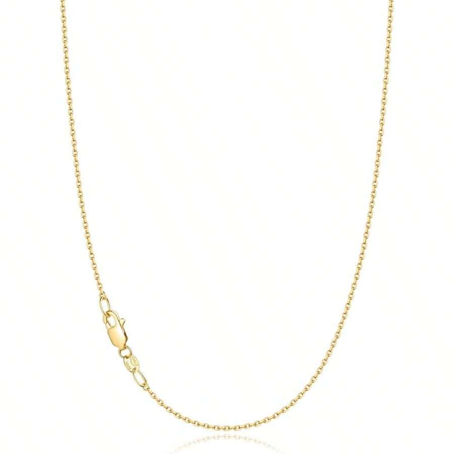 18k Gold Plated 925 Sterling Silver Chain Necklace Women, 1.1mm Chains Necklace Dainty Sturdy Women's Chain, 14/16/17/18/20/22/24 Inches - 18吋(女性平均長度)+ 18K鍍金 - 查看 1