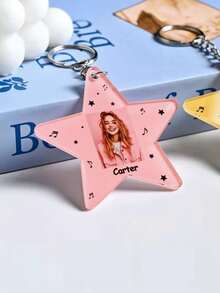 1pc Customizable Star Keychain, Customize Photo And Text Kids Bag Keychain, School Bag Keychain, Name Bag Tag, Personalised Bag Tag, Kids Key Ring, Name Tag, Personalized Gifts - Multicolor - View 3