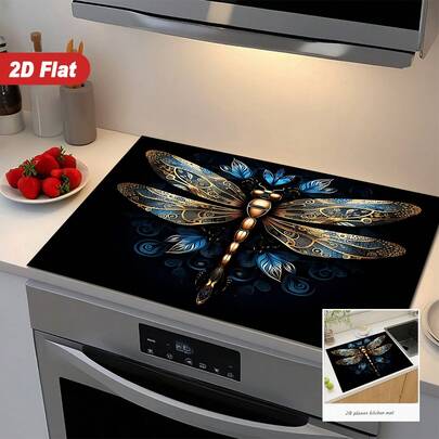 1pc 2D Dragonfly Pattern Cooker Protective Cover, Scratch-Resistant And Heat-Resistant, Suitable For Electric Glass Cookers, Cooktop Covers, Dryer Covers, Ironing Boards, Coffee Machines And Household Appliances, Home Kitchen Decoration, Holiday Parties, Gifts For Couples, And The Best Gift For Friends. It Is Easy To Clean And Does Not Need Electricity.