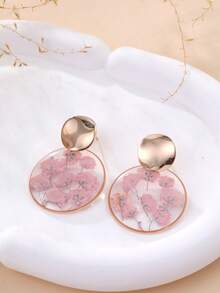 1 par de pendientes con flores naturales preservadas de estilo Ins, pendientes florales románticos franceses, versátiles para el trabajo y las citas - Rosa - Ver 3