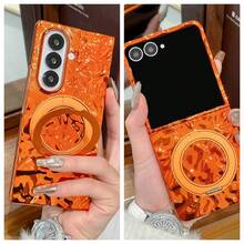 Wave Ripples 1pc Women/Girls Folding Phone Case, Orange Electroplated 360° Rotation Bracket Protective Cover For Samsung Galaxy Z Fold7, Galaxy Z Fold6, Galaxy Z Flip7, Galaxy Z Flip7FE, Galaxy Z Flip6, Galaxy Z Flip5 - Multicolor - View 3