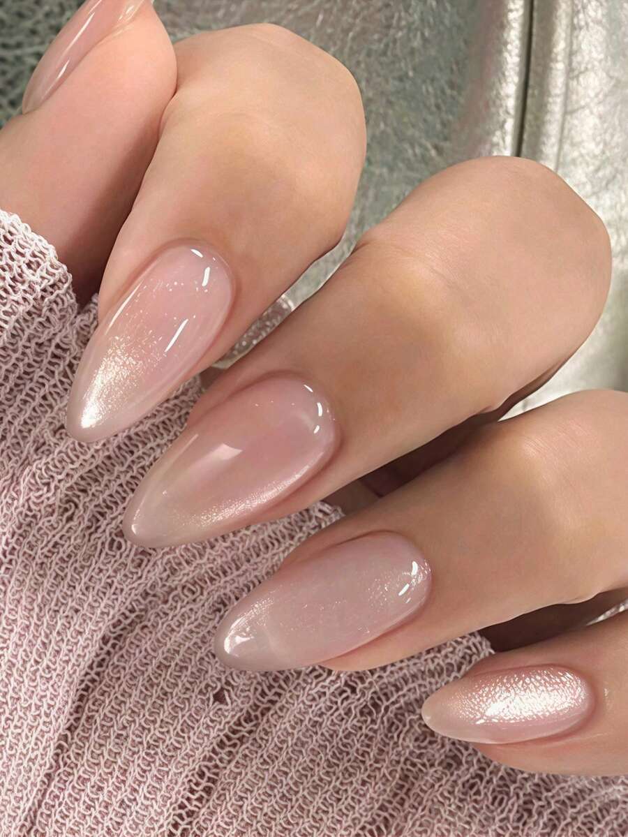 10 Nude Pink Almond Shaped Nail Tips With PearLescent Finish Adorned With 3D Butterfly Designs Medium Length Minimalist Design For An Elegant Manicure Look For Women And Girls Includes 1sheet Adhesive Tabs & 1pc Mini File Strip Jelly Gel Random Shipment Press On Nails - Follow Your Heart - View 1