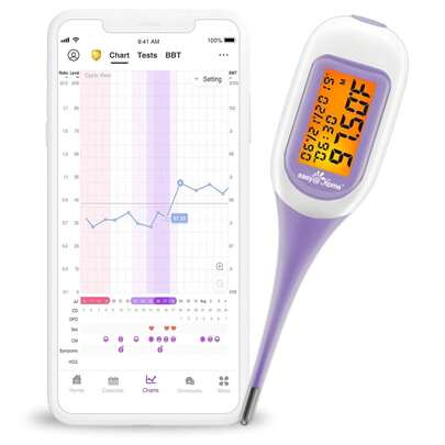 Easy@Home Smart Basal Thermometer For Ovulation Tracking: Fertility BBT Auto Sync With Premom App - 1/100th Degree High Precision, Large Screen And Backlit, 30 Memory (Purple)