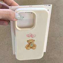 1pc TPU Material Cute Pink Heart Teddy Bear Pattern Phone Case Compatible With Iphone 17 Pro Max/17/16 Pro Max/15/13/12/11, S20 FE/A15/S24/A55, Note 11/Note 12/Note 13 Pro, Full Coverage Anti-Drop Soft Protective Phone Cover - White - View 3