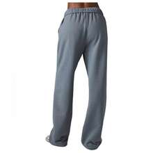Alo Yoga Women's Accolade Straight Leg Sweatpant | Premium Heavyweight French Terry Fleece Track Pants | Soft Brushed Interior Loose Fit Lounge Pants | High-Waisted Open Bottom Luxury Joggers | Urban Fashion Wide Leg Cozy Sweatpants | Minimalist Streetwear Trousers With Chrome Logo - Steel Grey - View 2