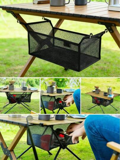 Bolsa de red de almacenamiento para mesa plegable de picnic al aire libre, bolsa de almacenamiento de malla gruesa tejida finamente, material de nailon duradero, cesta de almacenamiento portátil, bolsa de red para mesa plegable de camping debajo, bolsa de mesa plegable portátil para camping