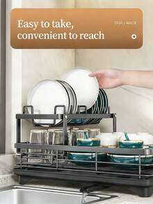 Heavy Duty Carbon Steel Kitchen Countertop Dish Drying Rack With Drain Pipe, High Capacity For Plates, Bowls, Cups & Cutting Boards, Moisture-Proof And Rust-Resistant, Keeps Kitchen Counter Tidy - Multicolor - View 4