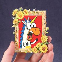 1pc Wooden Photo Frame Fridge Magnet, Screaming Unicorn Pattern, Suitable For Home, Office, Study Room Fridge Decor - Fridge Magnet! - one-size - View 5