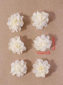 6pcs Dreamy Sweet Cute Fabric Flower Hair Clips - Beige - View 3