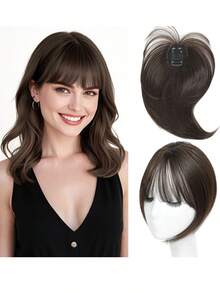 Cesomeey Hair Topper Clip In Bangs, 360° 3D Cover Hair Toppers For Women With Thinning Hair, Upgrade Hair Topper With Bangs Clip On, 10 Inch Straight Hairs Pieces For Women Daily Wear, Hair Extensions For Women - 6Q#-Chestnut Brown - 查看 8