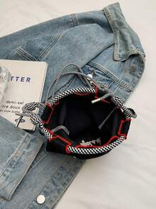 可爱斑点狗刺绣迷你方包，休闲百搭单肩斜挎包，学生日常包 - 黑色 - 查看 7