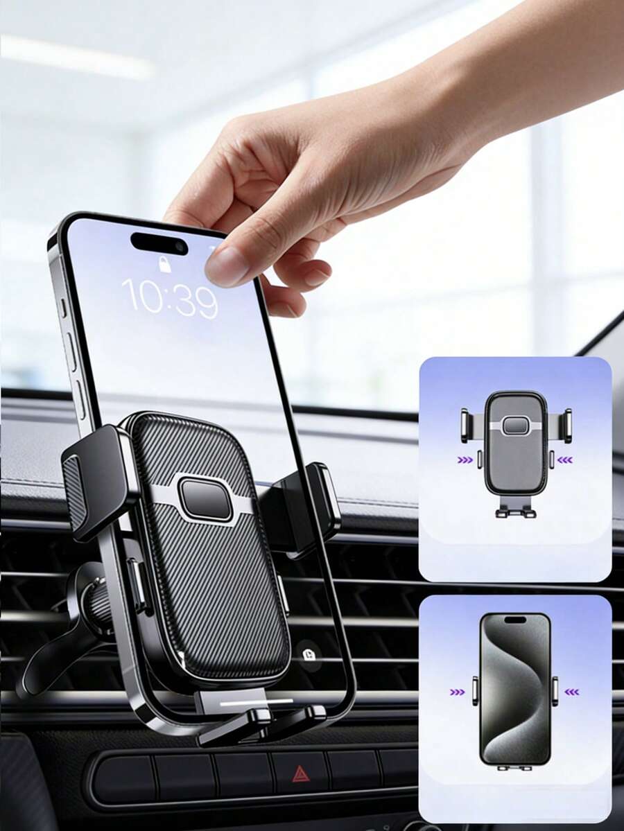 360°旋转单手快拆车载手机支架 - 防滑稳定夹式支架，适用于4-7英寸安卓/iOS智能手机（黑色）