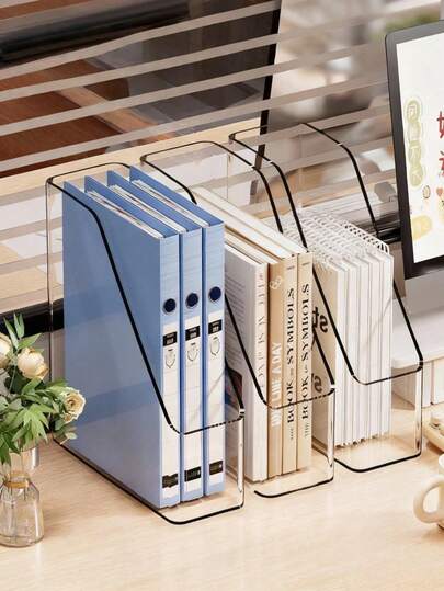 2pcs/Set Acrylic Transparent Bookstand, 1pc High-Quality, Transparent, Thick, Creative, Minimalist Acrylic Bookshelf With Large Capacity, Suitable For Organizing Books And Documents On Desk, Ideal Gift For Students For Back To School Season, Applicable For Bedroom, Office, Library